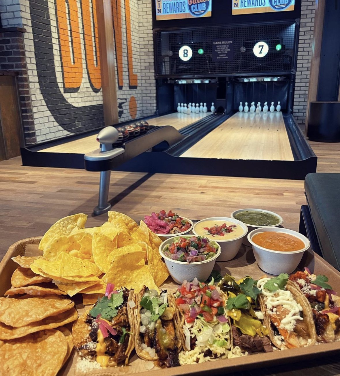 A tray of tacos, salsas, queso, and chips from Shorty's in Pittsburgh
