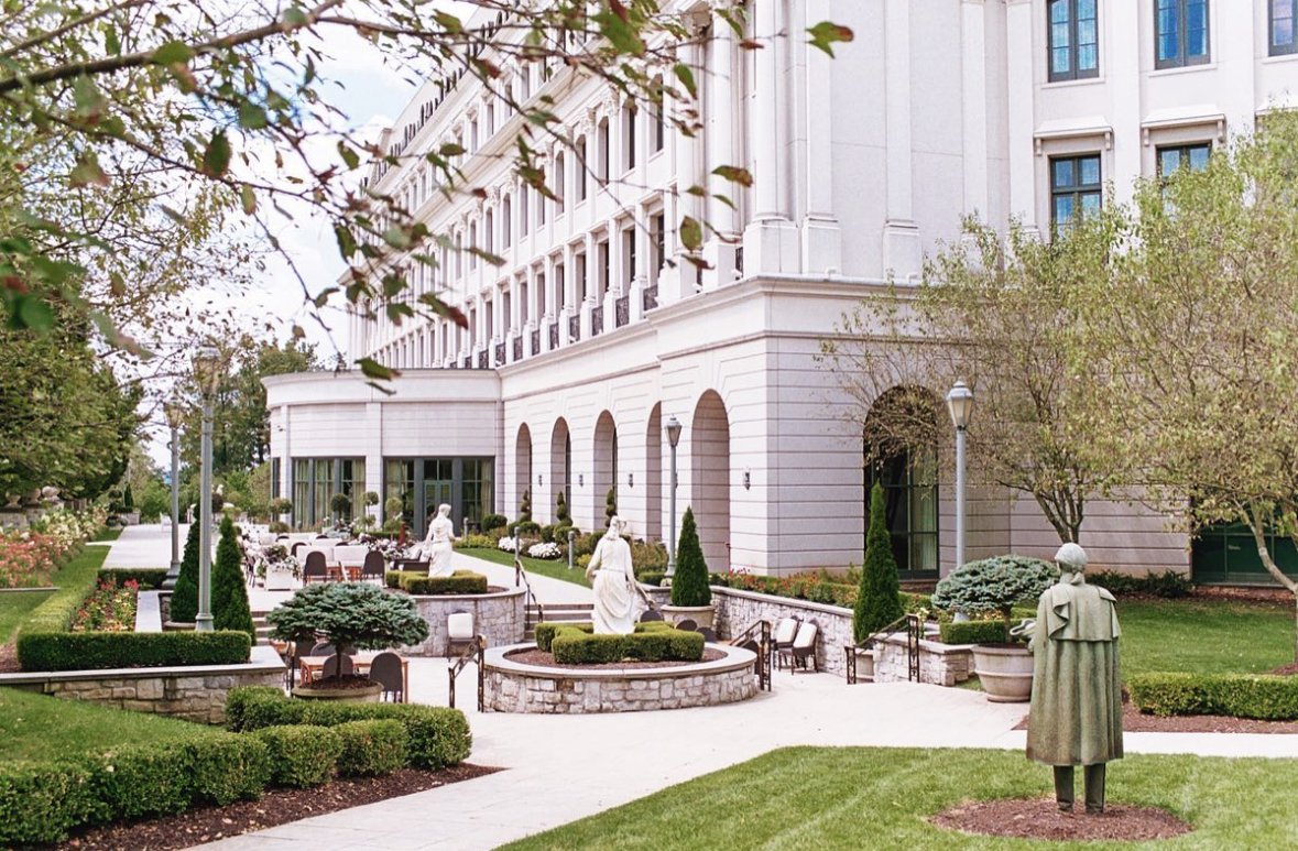 The exterior of a resort building at Nemacolin.