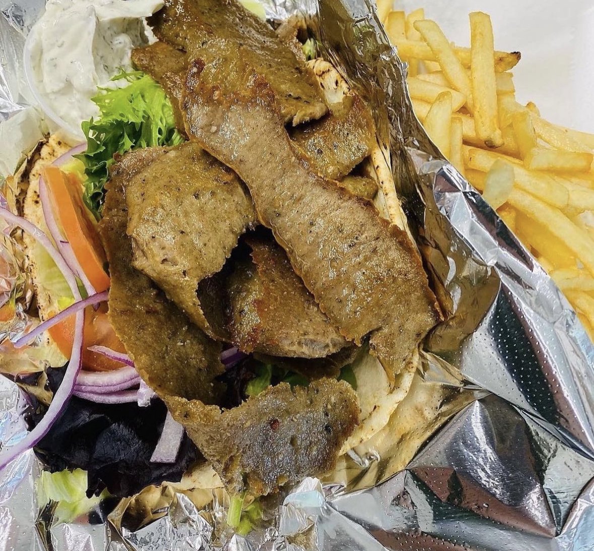 A gyro plate from the Hummus Pittsburgh food truck.