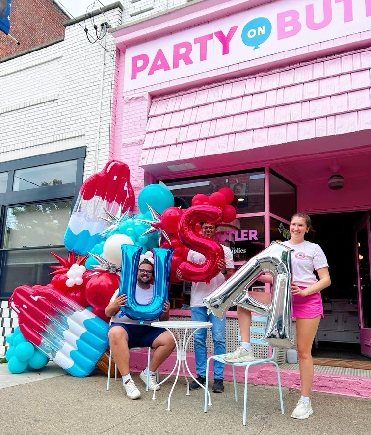 mylar helium balloons letters design decor with red white and blue at our brick and mortar store in Pittsburgh, pa