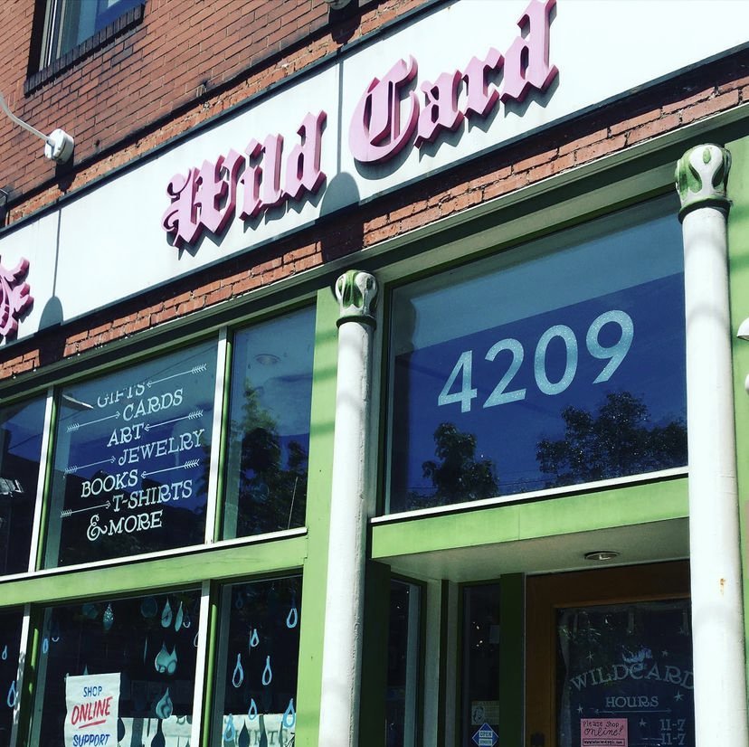 The entrance of Wildcard, a gift shop in Lawrenceville.