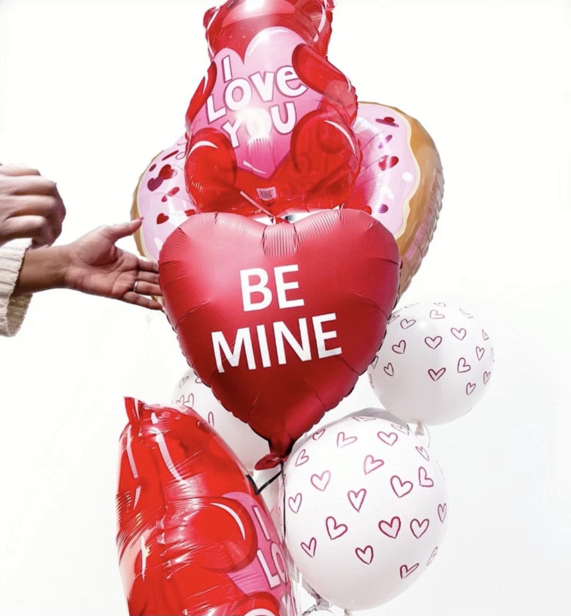 valentines day love anniversary helium balloon bundle with mylar donut hearts and pink balloons