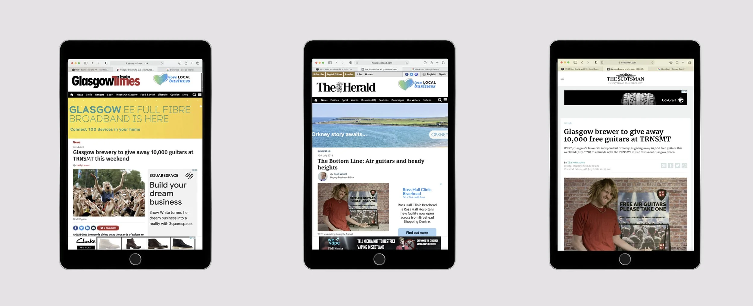 A selection of Organic PR coverage - other outlets included Glasgowlive.com and various local sites