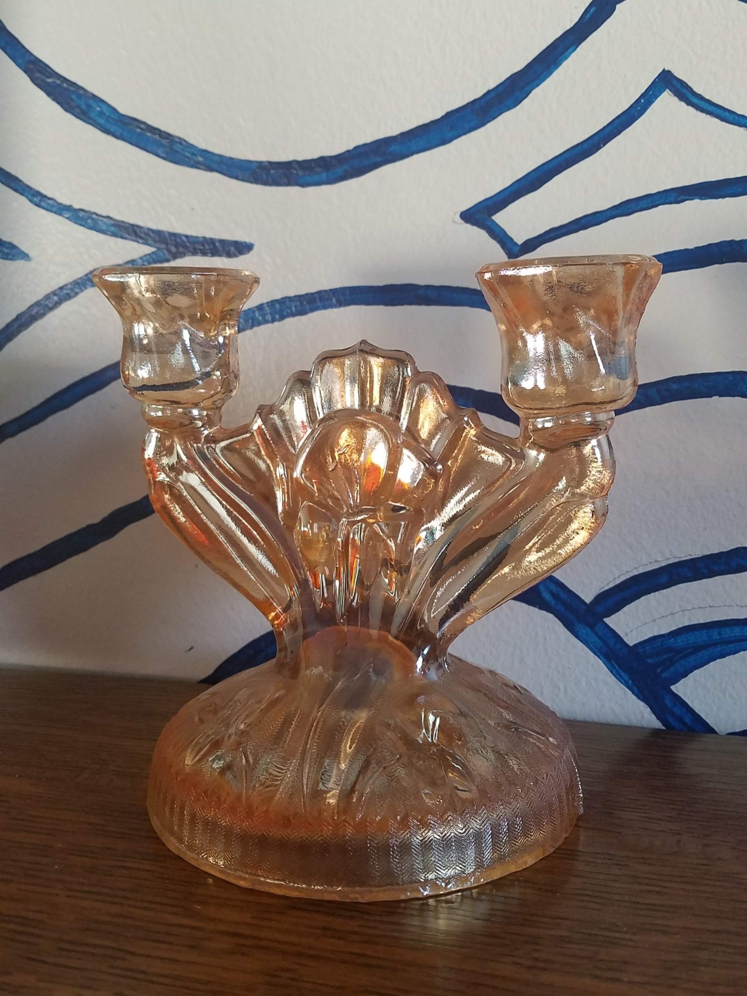 Vintage Jeanette Carnival Glass Candlestick Holder