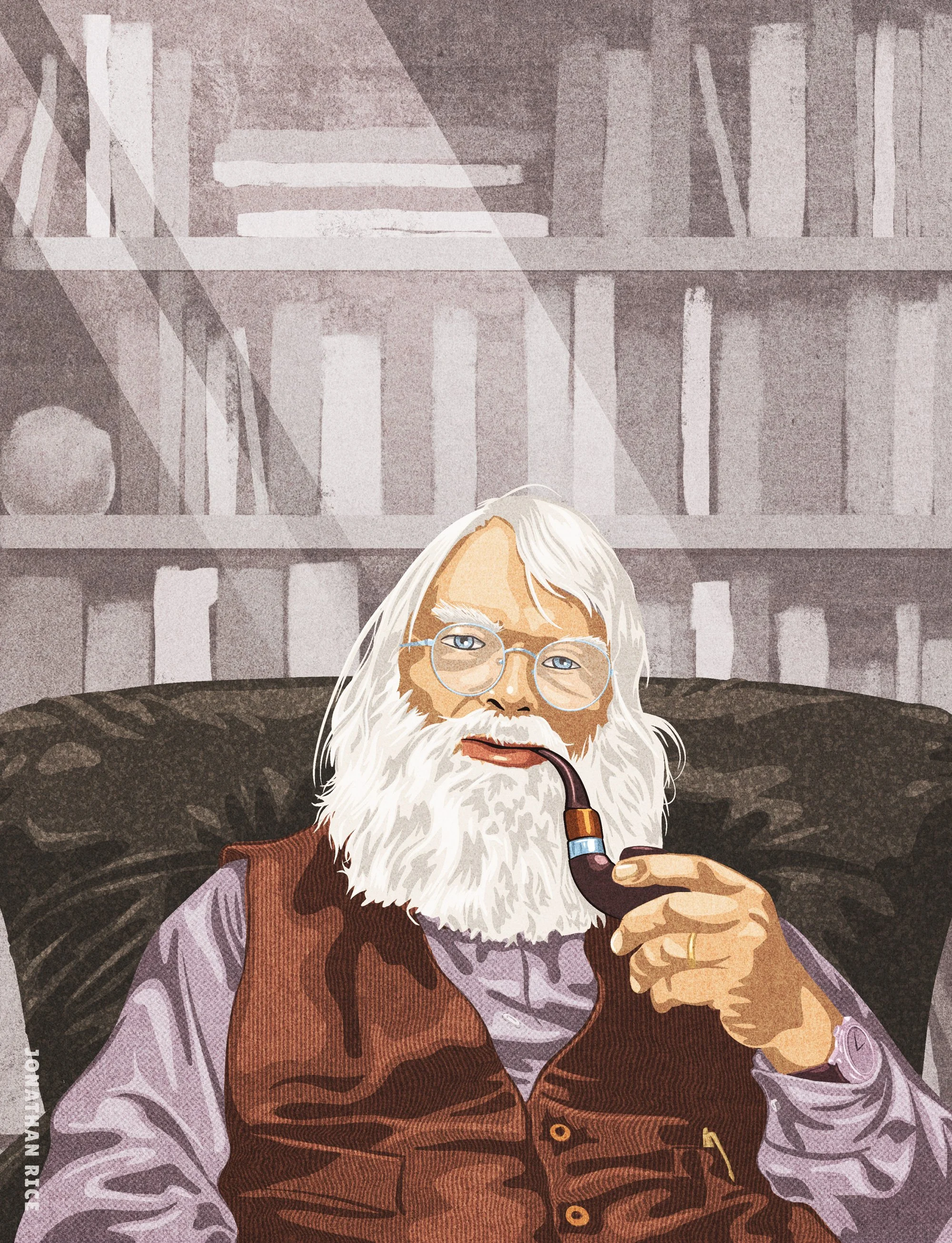 Portrait of Malcolm Guite—a poet, priest, pipe smoker, and scholar whose work spans literature, theology, and the enduring worlds of Tolkien, C.S. Lewis, and Arthurian legend.