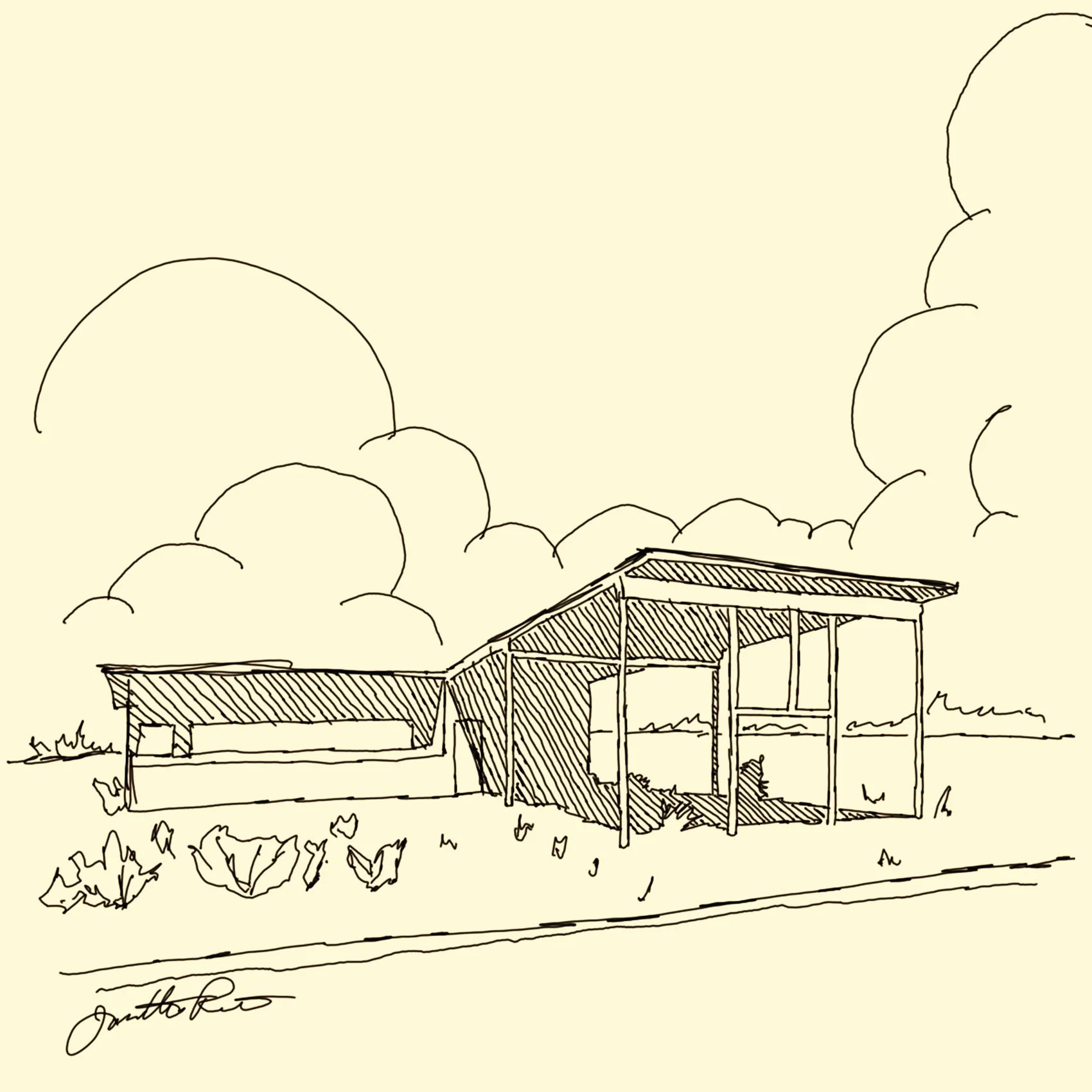 Abandoned Gas Station pen and ink sketch.