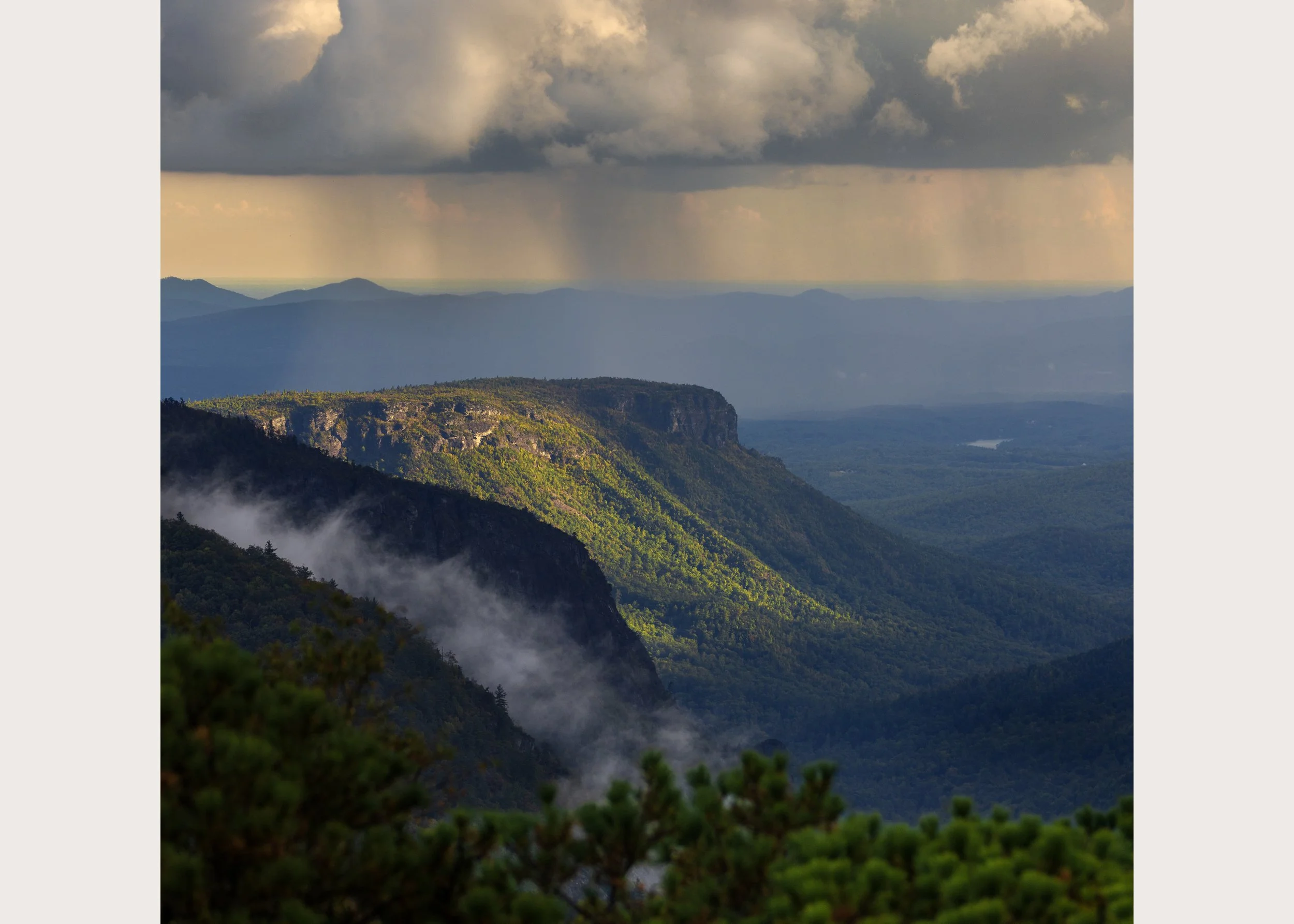 A late summer thunderstorm blew out just as I got to the top of Hawksbill Peak in the Linville Gorge. 