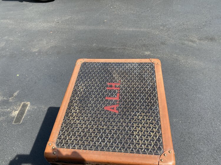 ANTIQUE 20thC GOYARD COURIER TRUNK IN CHEVRON PATERN, PARIS c.1900 —  Pushkin Antiques