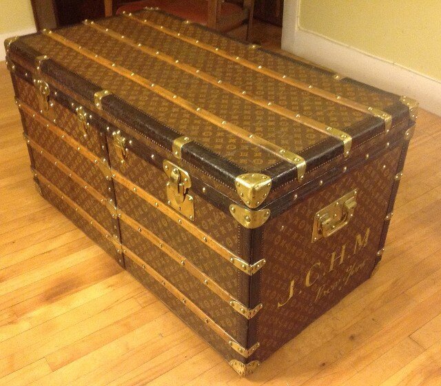 Rare Antique Louis Vuitton Chest Trunk Steamer side angle.jpeg