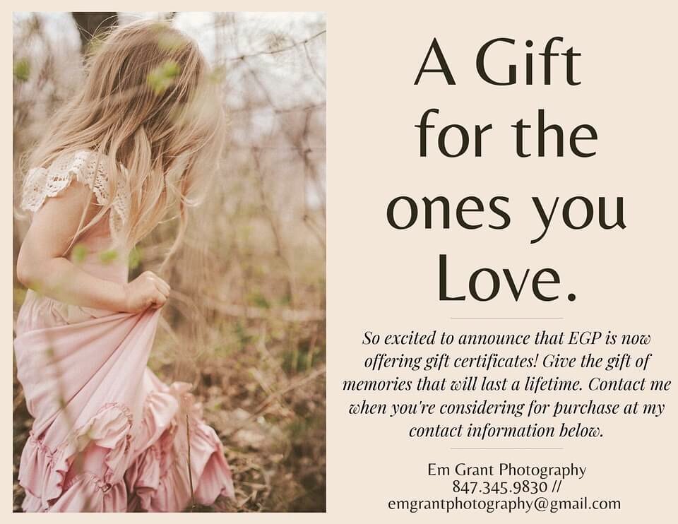 Hey everyone! I am super excited to announce that EGP is now offering Gift Certificates! Perfect for Mother's Day, Father's Day, expecting families, newborns, couples, or just because life moves so fast these days. 🧡 Contact me for purchasing or if 