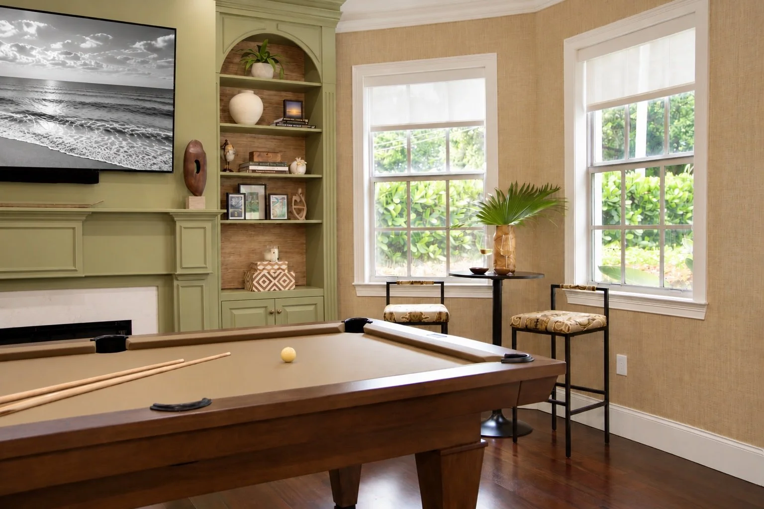 Bright Coastal Game Room with Monochrome Seascape.jpg
