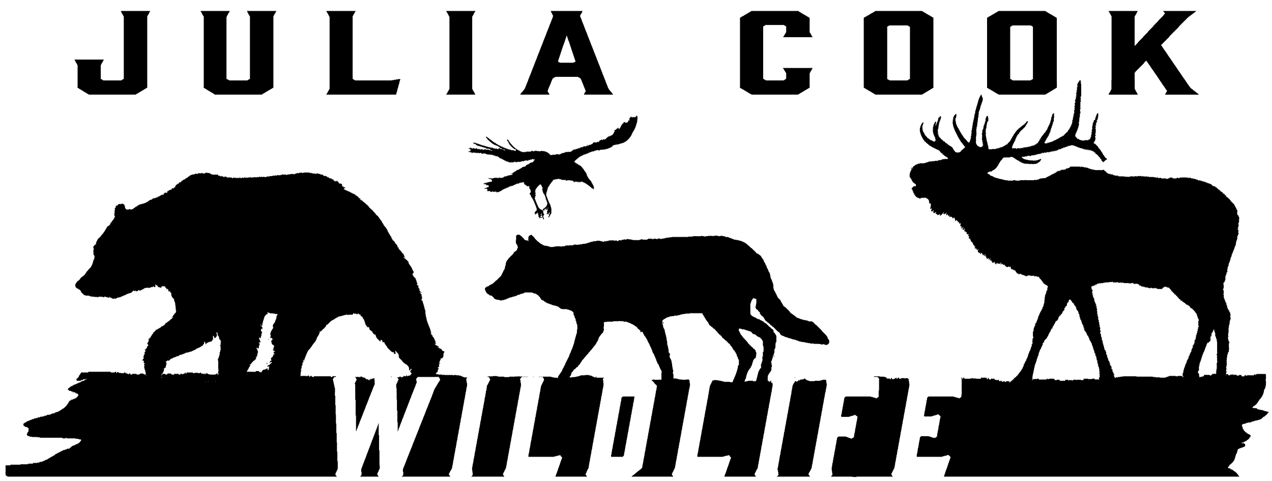 Outline drawing of animals including a bear, wolf, deer, and bird with the words "JULIA GOJK" at the top and "WILDLIFE" at the bottom.