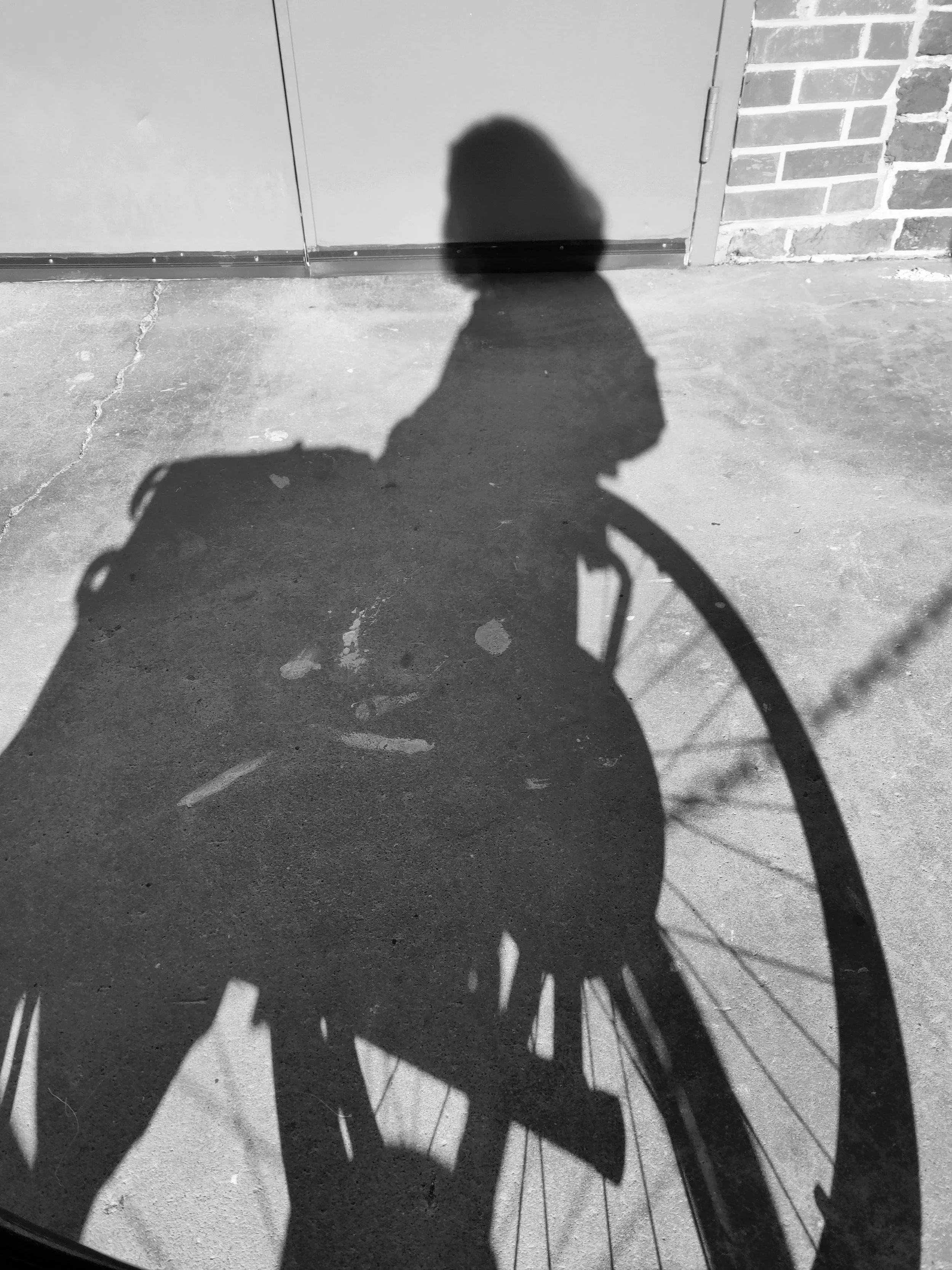 The shadow silhouette of Samir sitting in his wheelchair.