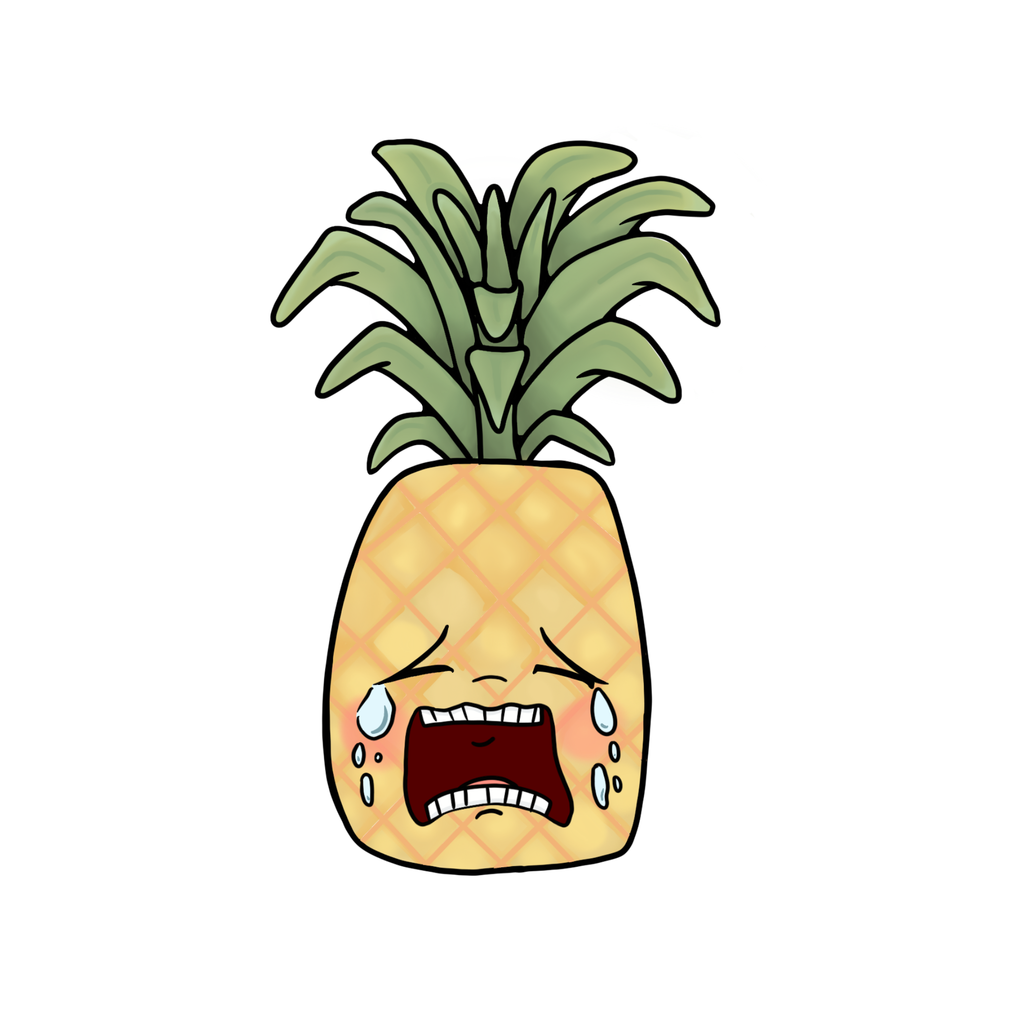 An illustrated pineapple looking very distraught.