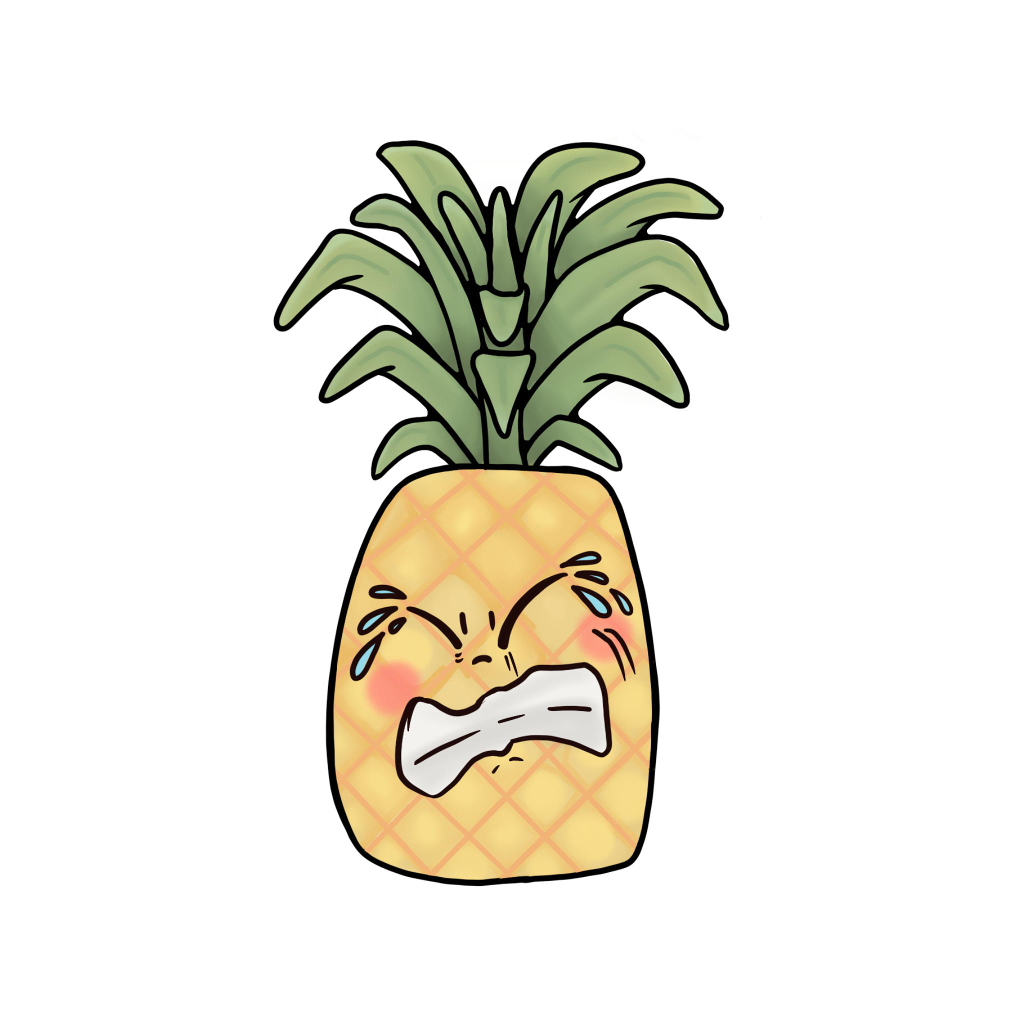 An illustrated pineapple with a frustrated expression.