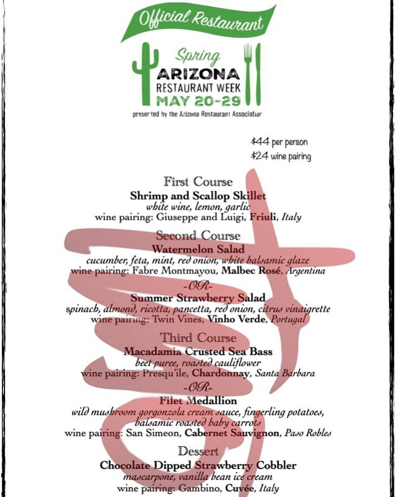 Make your reservations for restaurant week! 
Get in before it ends Sunday the 29th 🥂 
$44 per person / $24 wine pairing
#eatarw #arizonarestaurantweek