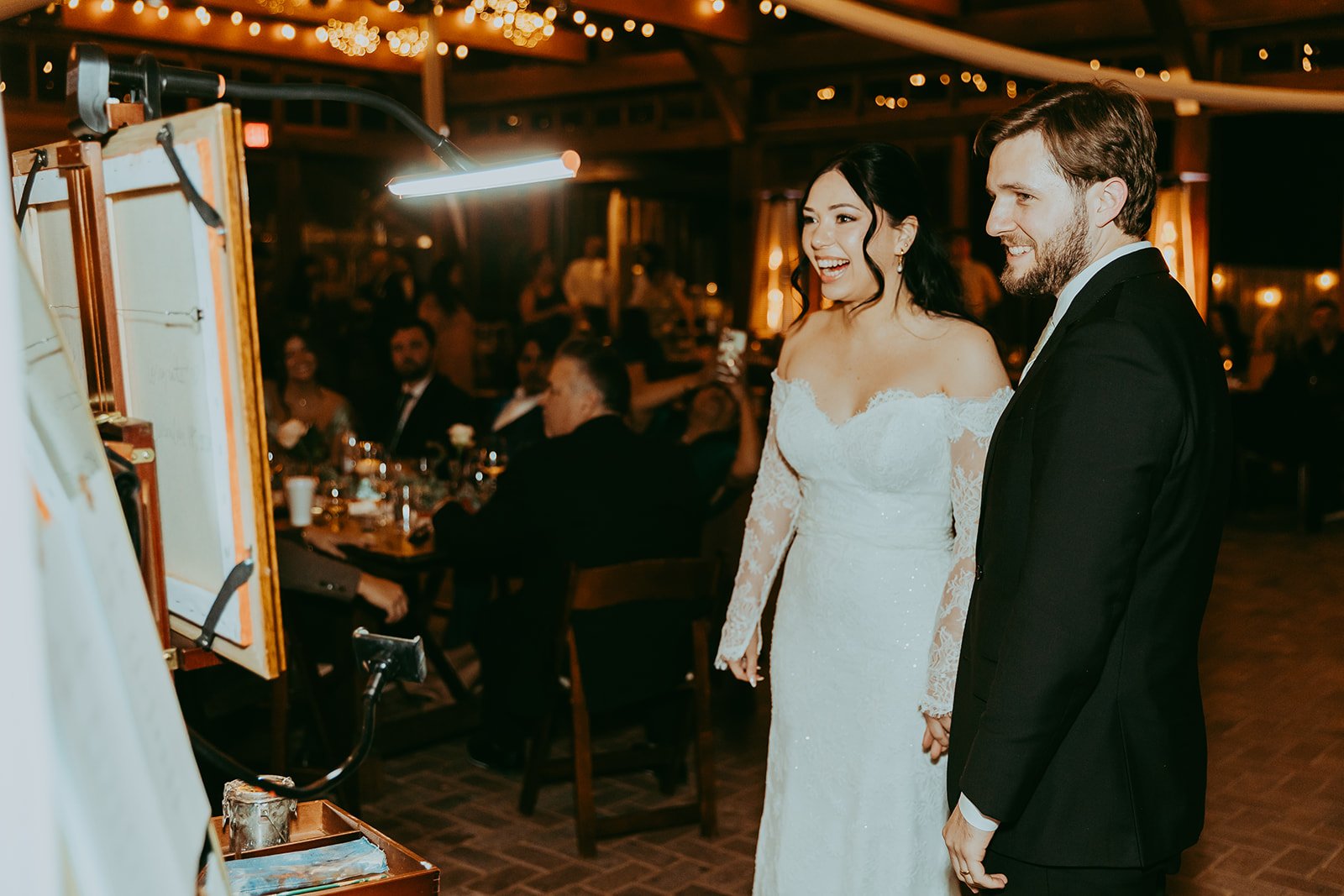 Bride & Groom reaction to the live painting; at Sky Ranch Lodge in Sedona, AZ | 18x24 inch canvas | photo by White Desert Photography