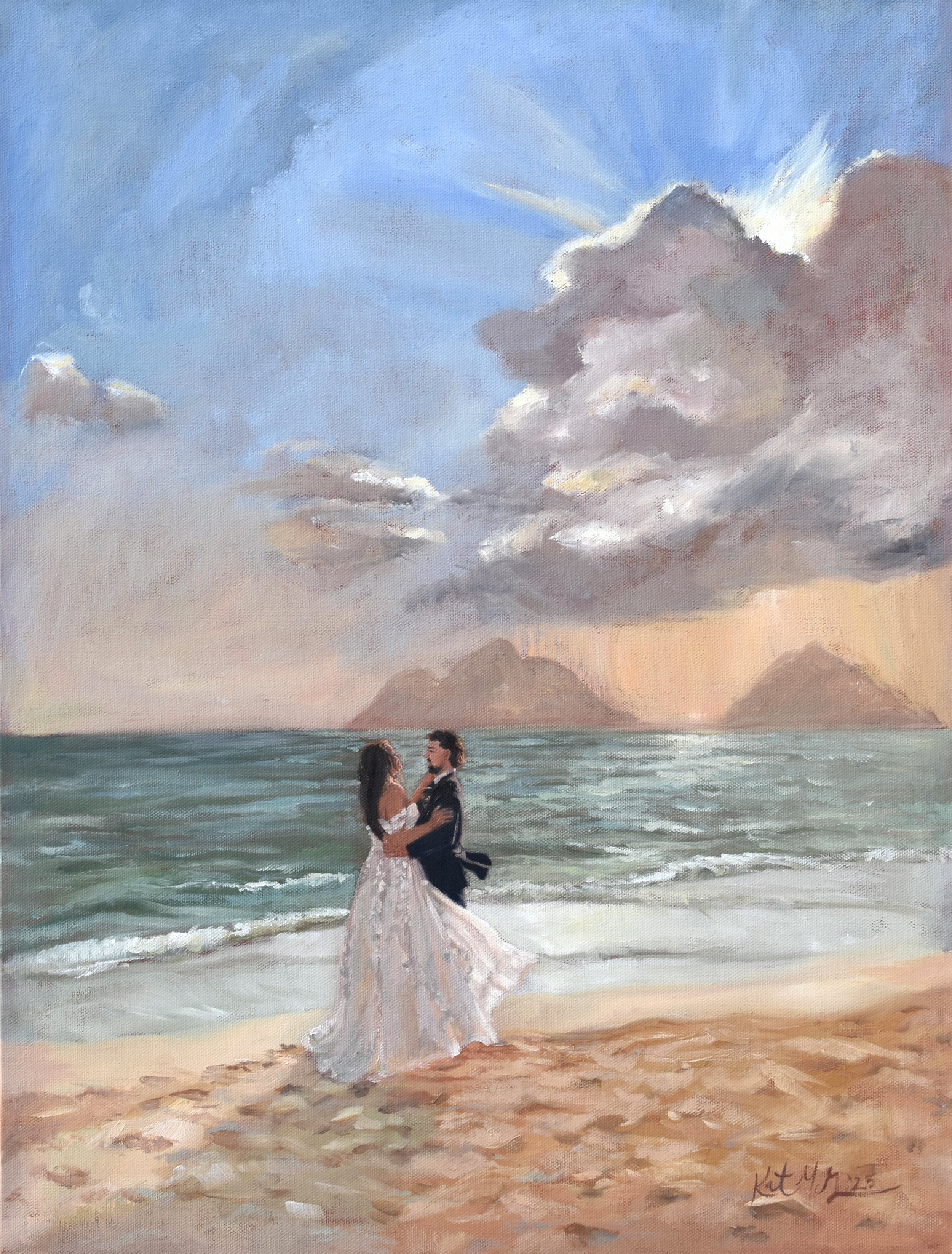 18x24 in. (size now only offered as an add on to guest portraits or for travel weddings) | Live Wedding Painting, Venue Grounds Scene
|
This painting was a gift from the sister of the bride, Tori. Tatum & Josh got married in Hawaii and had their wedd