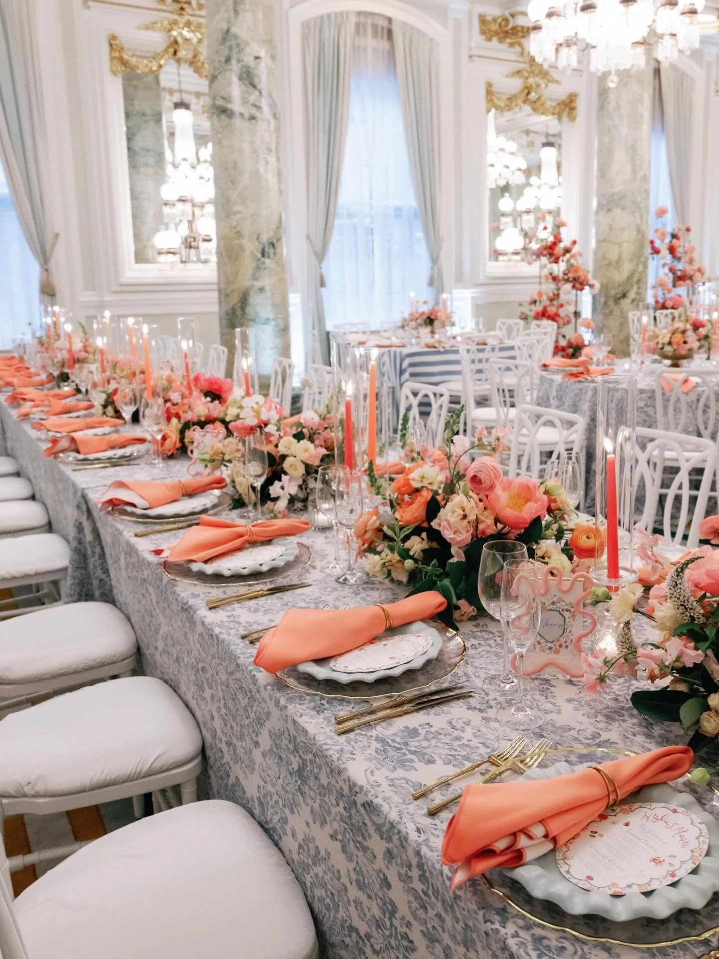 The power of thoughtful color: designing a room that feels effortless yet makes a statement ✨

Every layer matters &ndash; we began with the architecture &amp; palette of the ballroom. The couple was eager to &quot;wow&quot; their guests and give the