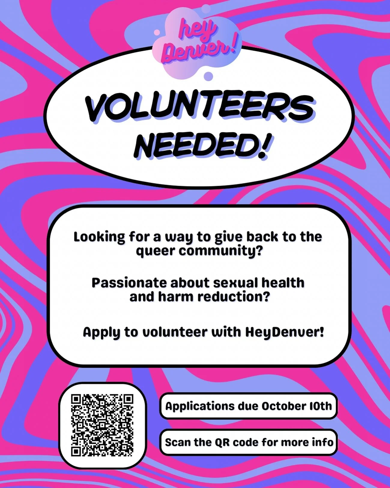 Interested in volunteering with HeyDenver? Link to application form in our bio! Applications due October 10th. #denver #sexualhealth #lgbtq #prep #sti