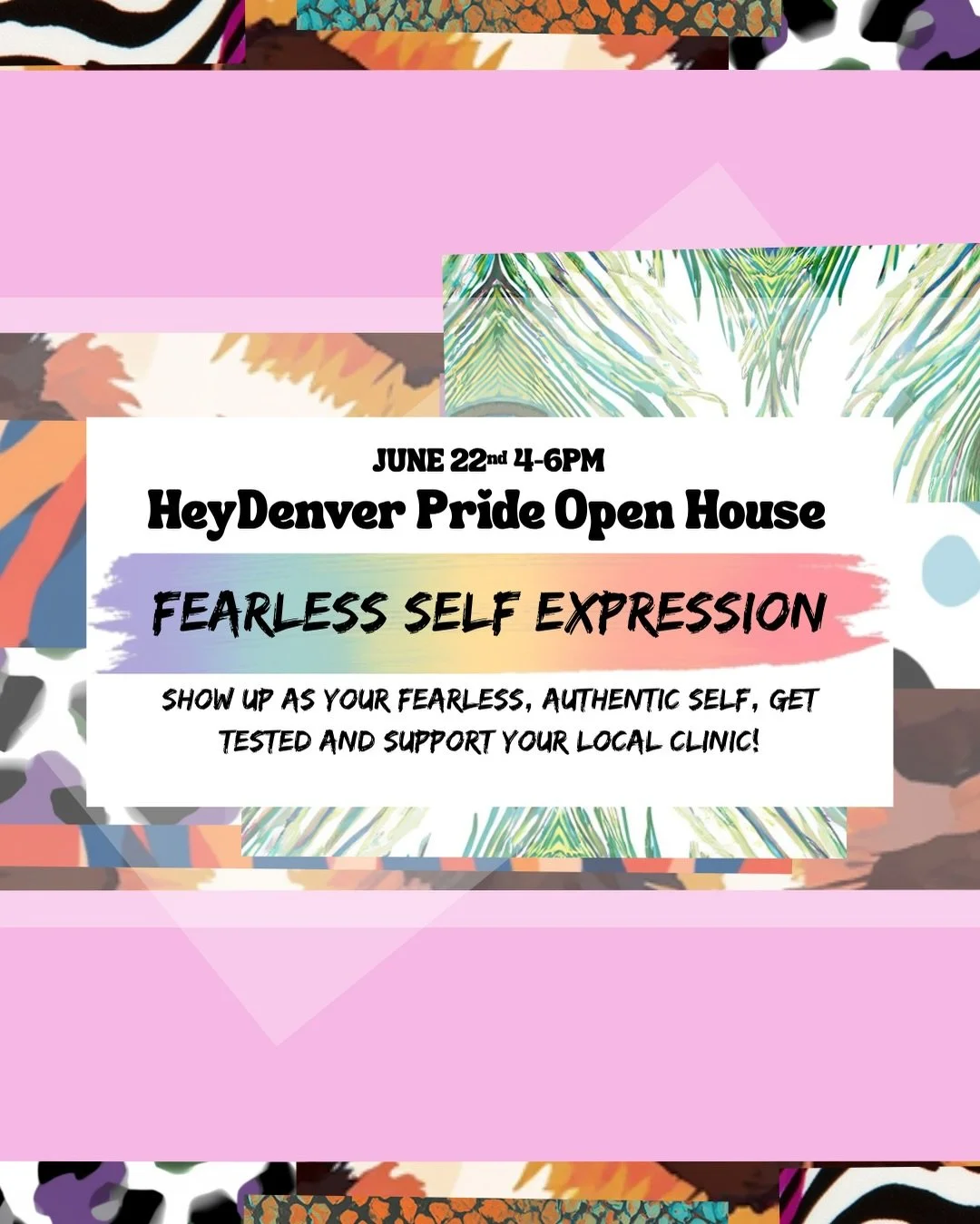 🌈✨ Pride is calling, babe &mdash; are you answering? ✨🌈

Join us for the HeyDenver Pride Open House: Fearless Self Expression 💖 Come as your boldest, most authentic self for HIV testing, games, photo ops, special guests, snacks, and all the good v