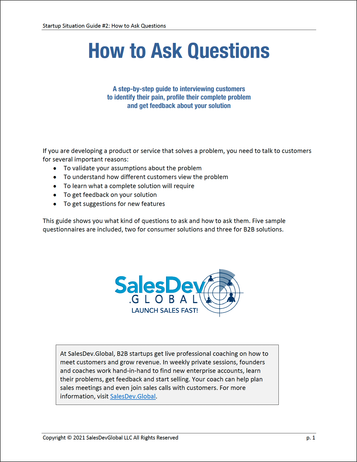 How to ask questions - 7 page guide for B2B tech startups