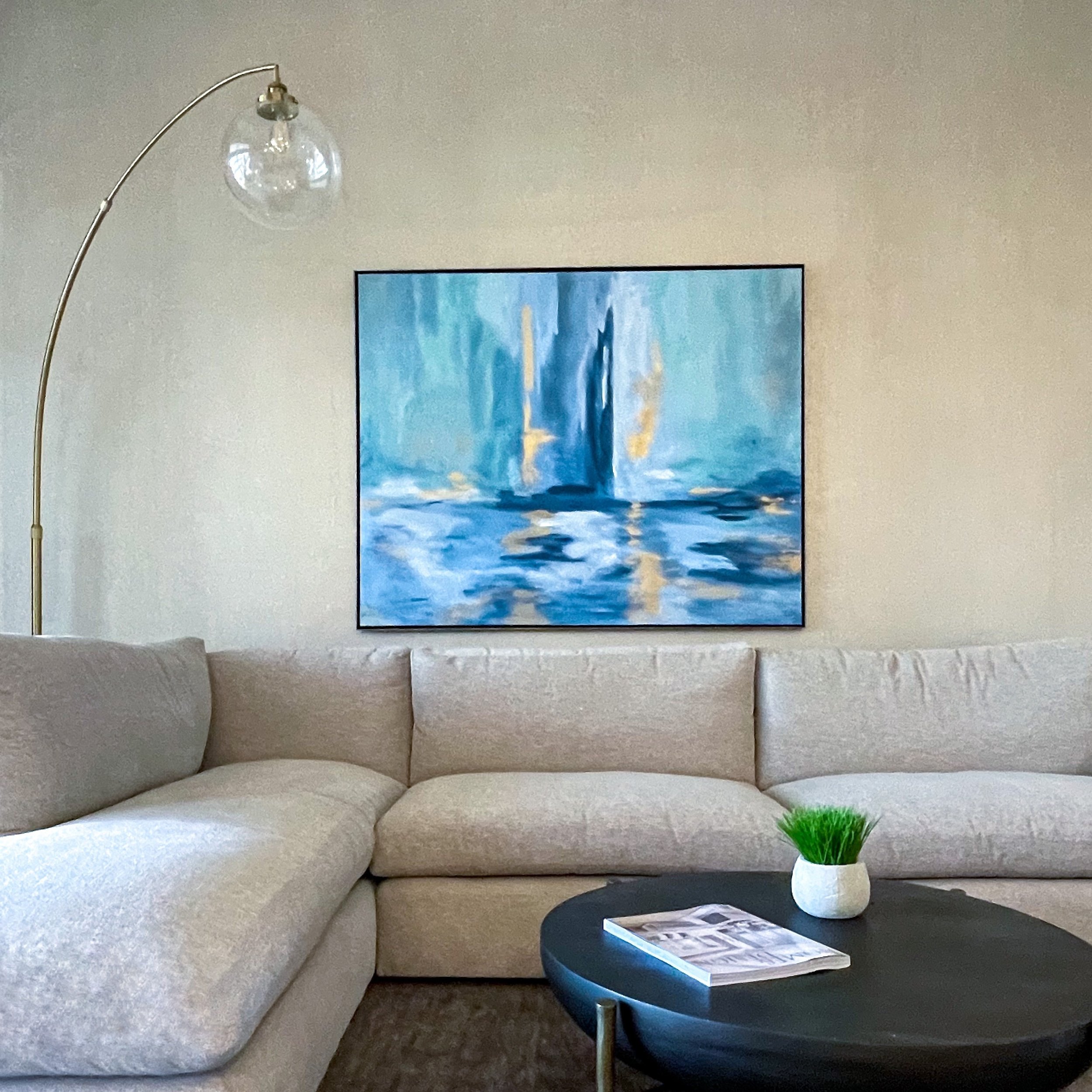 Artwork that makes a statement, we love the serenity of this painting @danell.lytell get inspired @sandraasdourianinteriors #livingroomdecor #livingroom #design #livingroomdesign #artwork #loveyourhome #designdetails #interiordesignersofinsta #naples