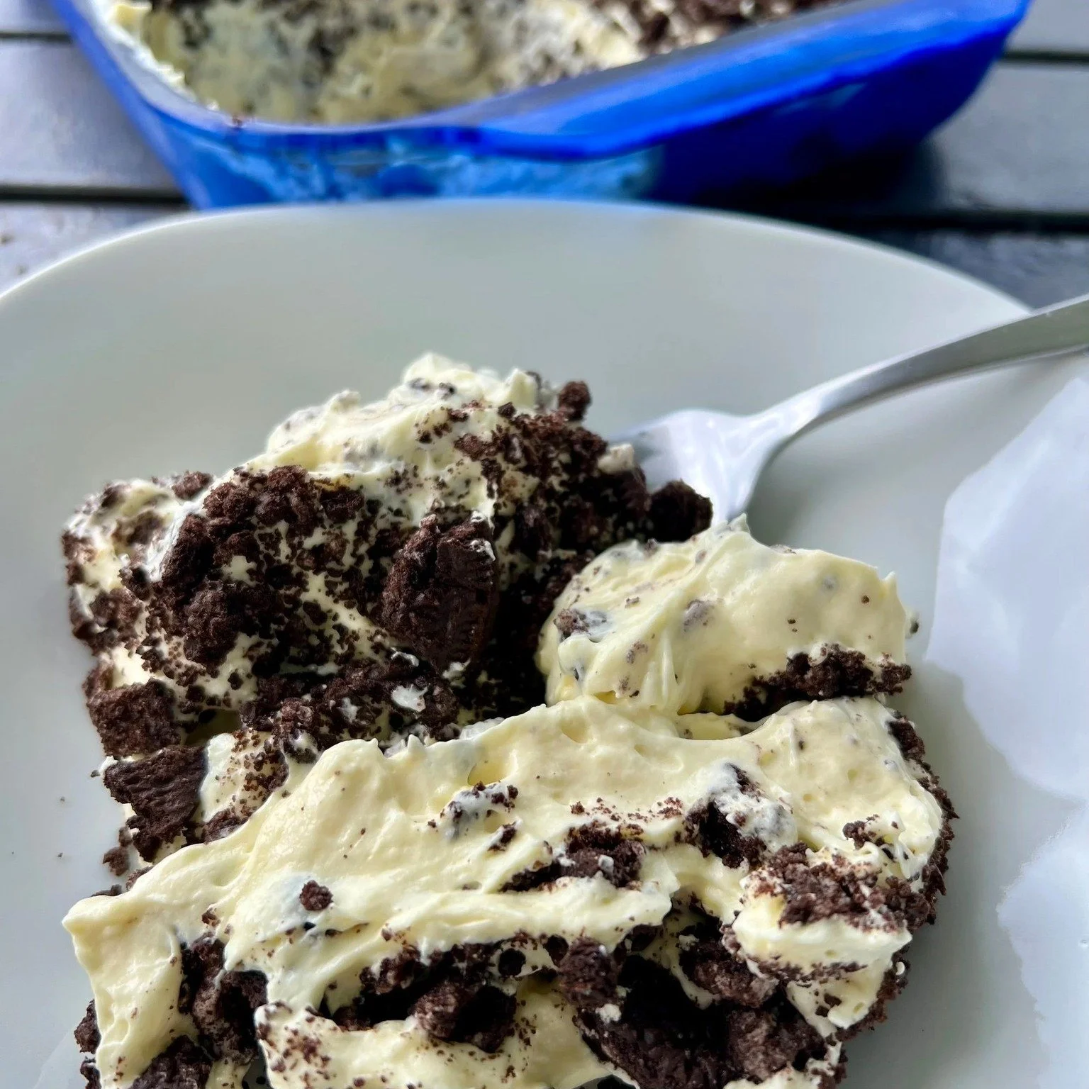 No Bake Oreo Bliss Layered Dessert. A creamy, dreamy no-bake dessert layered with crushed Oreos, fluffy vanilla pudding and cream cheese mix and Cool Whip. Perfect for potlucks, parties, or an easy family treat! The recipe is on my website.