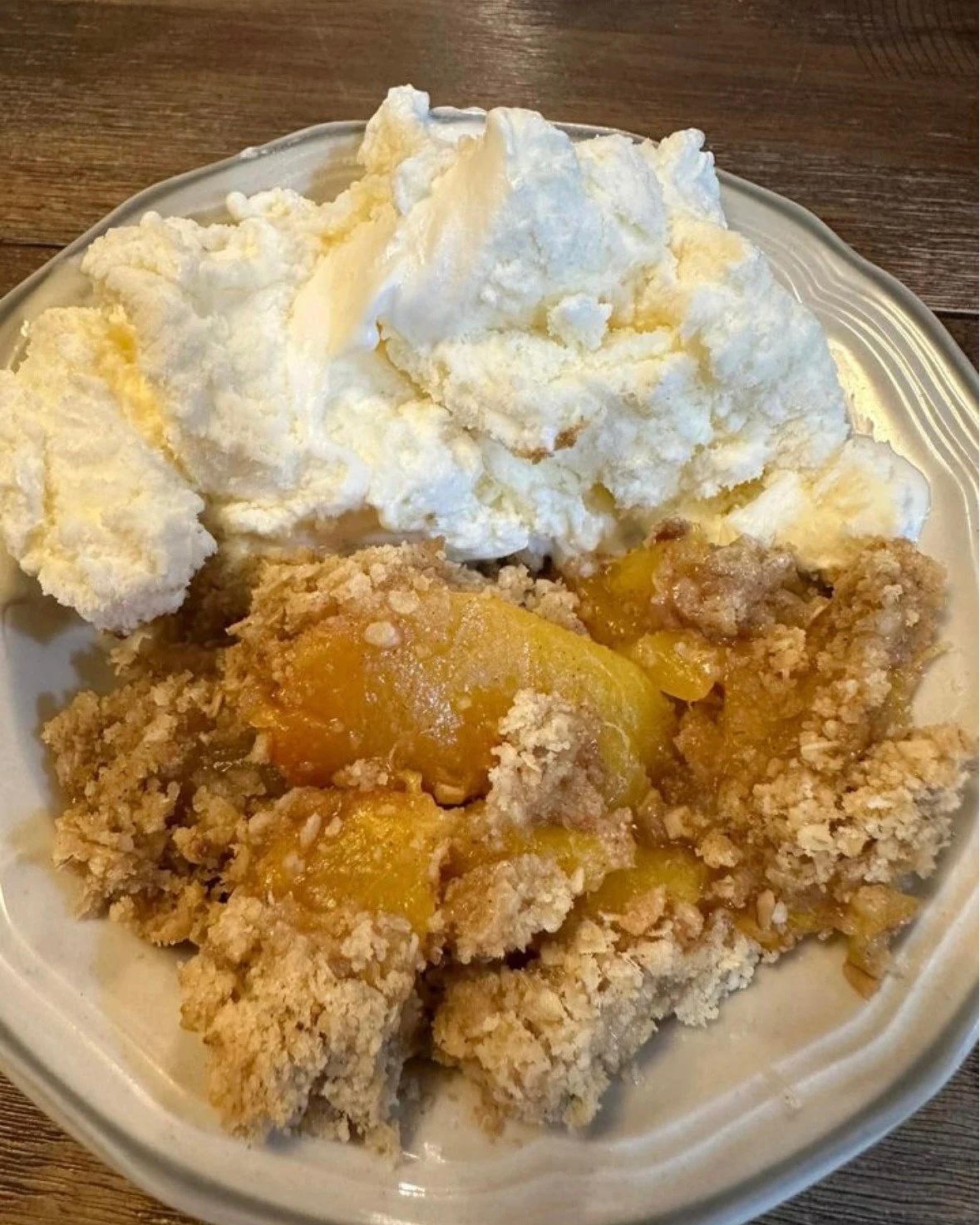 Angel - "Cooked Miss Annie's Peach Crisp for dessert with fresh peaches!