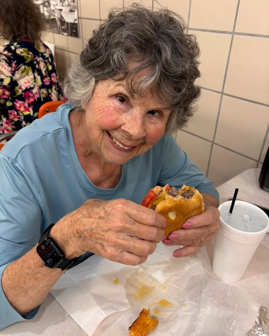 Mom and I snuck out for a quick cheeseburger run to Davis Snack Bar while D was asleep 🤭🍔

Ran into our sweet followers Jeff and Janet while we were there&mdash;such a fun surprise!
