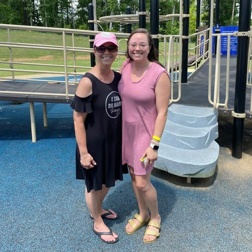 We mentioned this last night in our live and I just had to go find the picture. It was the 1st picture Julie (The Meal Prep Mamacita) and I took together! I was at the playground with my grands during the summer of Camp Grand and she was there with h