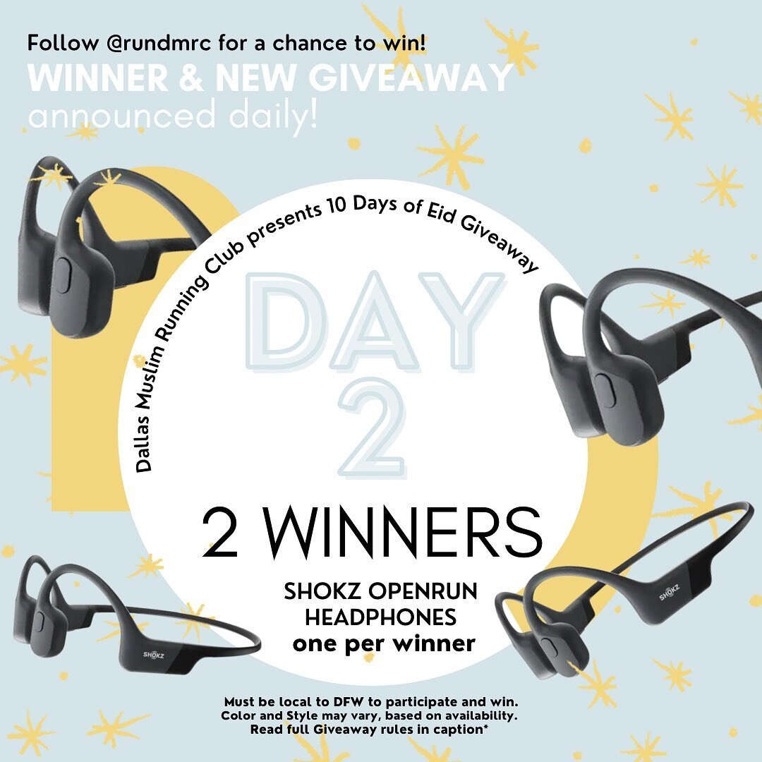 10 DAYS OF EID GIVEAWAY is coming to an end, the final two days are among us! May we all get the opportunity to see another Ramadan and worship together as one ummah. Ameen. 

DAY 2 = 2 WINNERS! 

DAY 2 Prize: 
&bull; SHOKZ OpenRun Headphones
* Desig