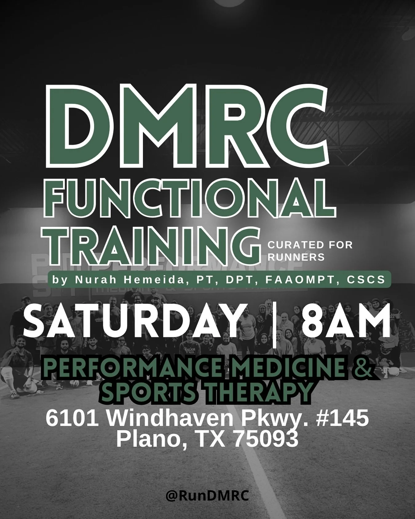 ✨DMRC Group Cross Training 10/4✨

Salaam team! 

Please join us Saturday morning in Plano at PMST for our monthly Cross-Training workout led by Dr. Nurah Hemeida, strength and conditioning specialist and doctor of physical therapy! If this is your fi
