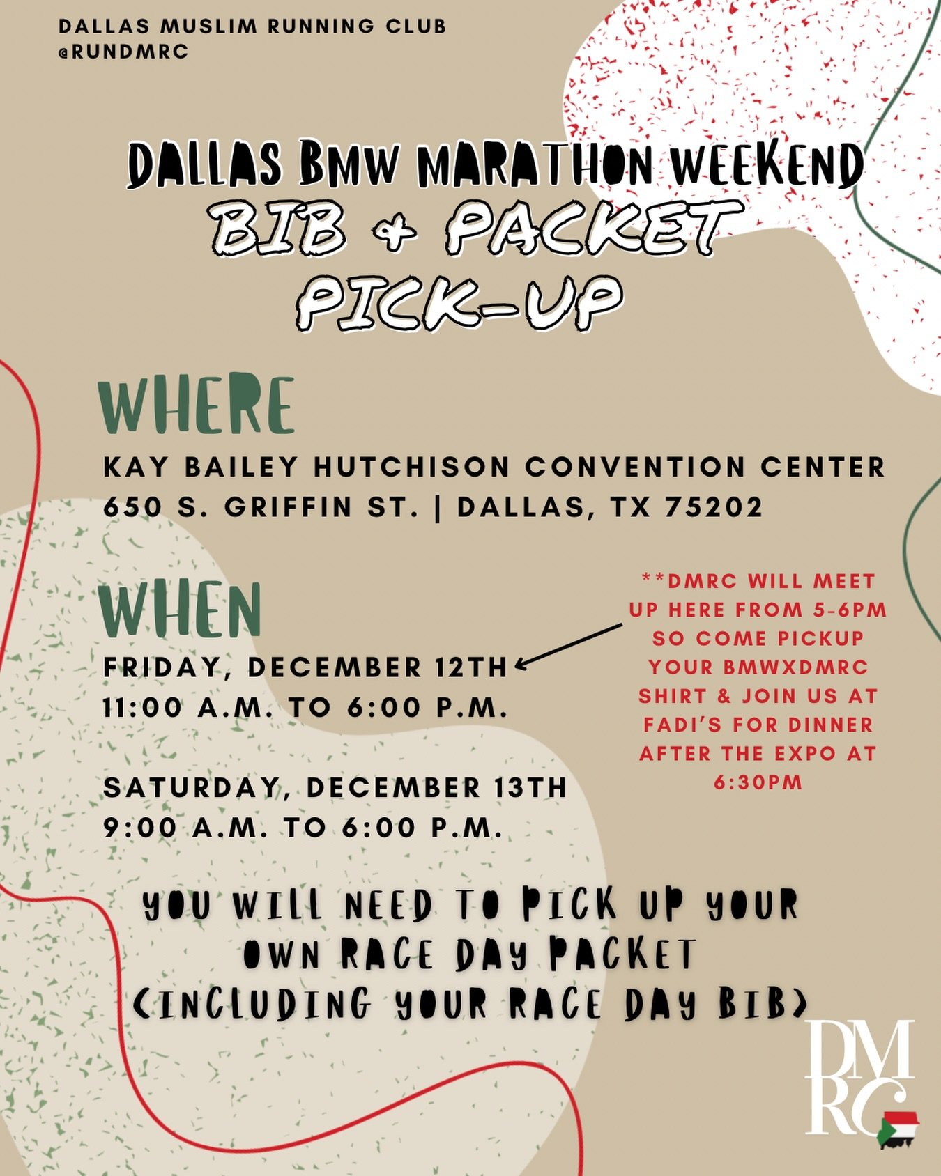 ✨ RUNNERS ONLY: YOU MUST PICK UP YOUR OWN BIB DIRECTLY AT THE EXPO &mdash; see details @dallasmarathonofficial ✨ 

✨ 🇸🇩 RUNNERS &amp; CHEERLEADERS WHO REGISTERED VIA TELEGRAM BEFORE THE CUTOFF: DMRC Team Shirts will be distributed Thursday (Irving 