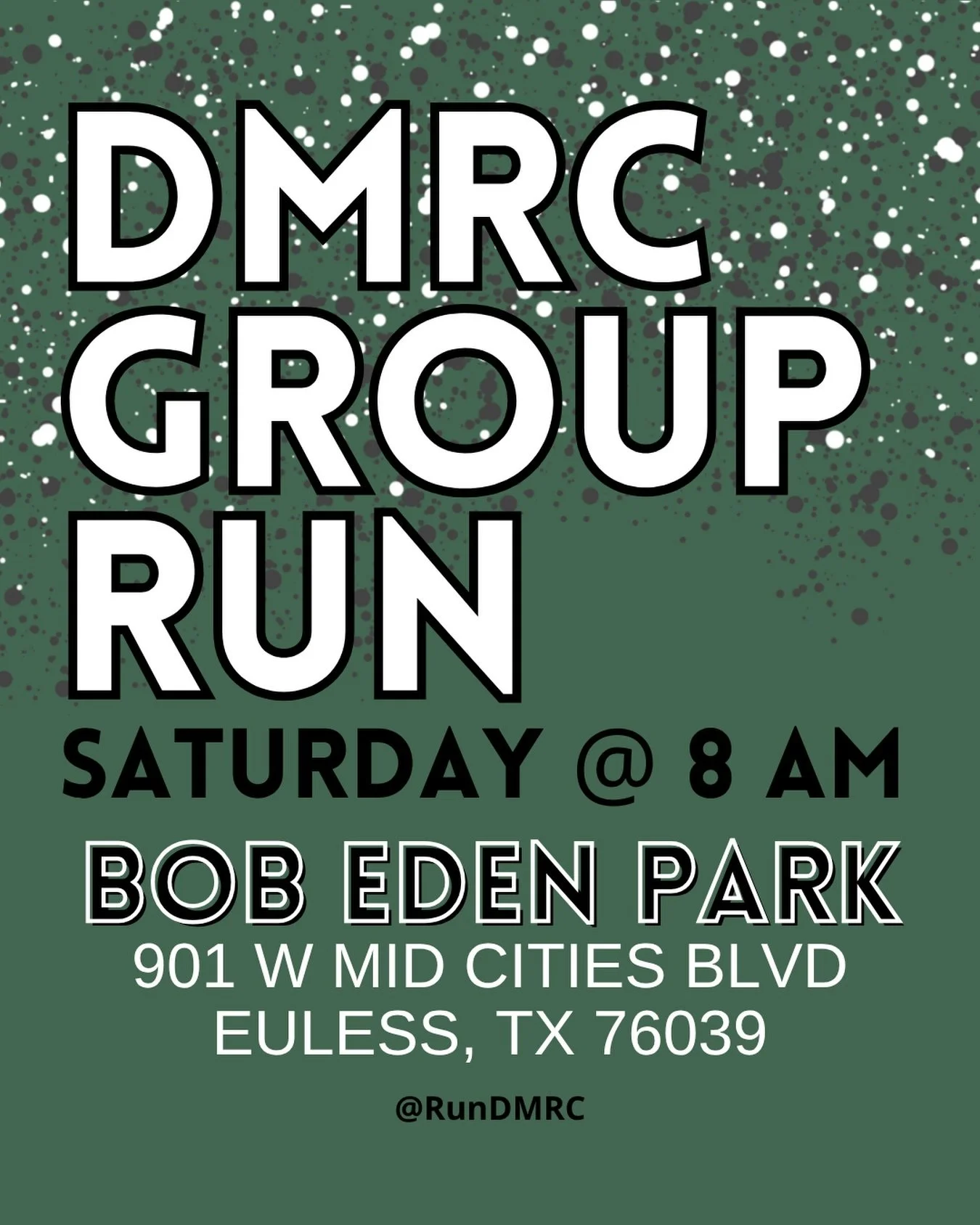 ✨5/30 Group Run ✨

Please join us Saturday morning in Euless at Bob Eden Park iA! We will begin with a dynamic warm up before hitting the trail down and back. 

Time: 8:00AM
Forecast: 77&deg;F &amp; ⛅️ 

Location: Bob Eden Park 
901 W Mid Cities Blvd
