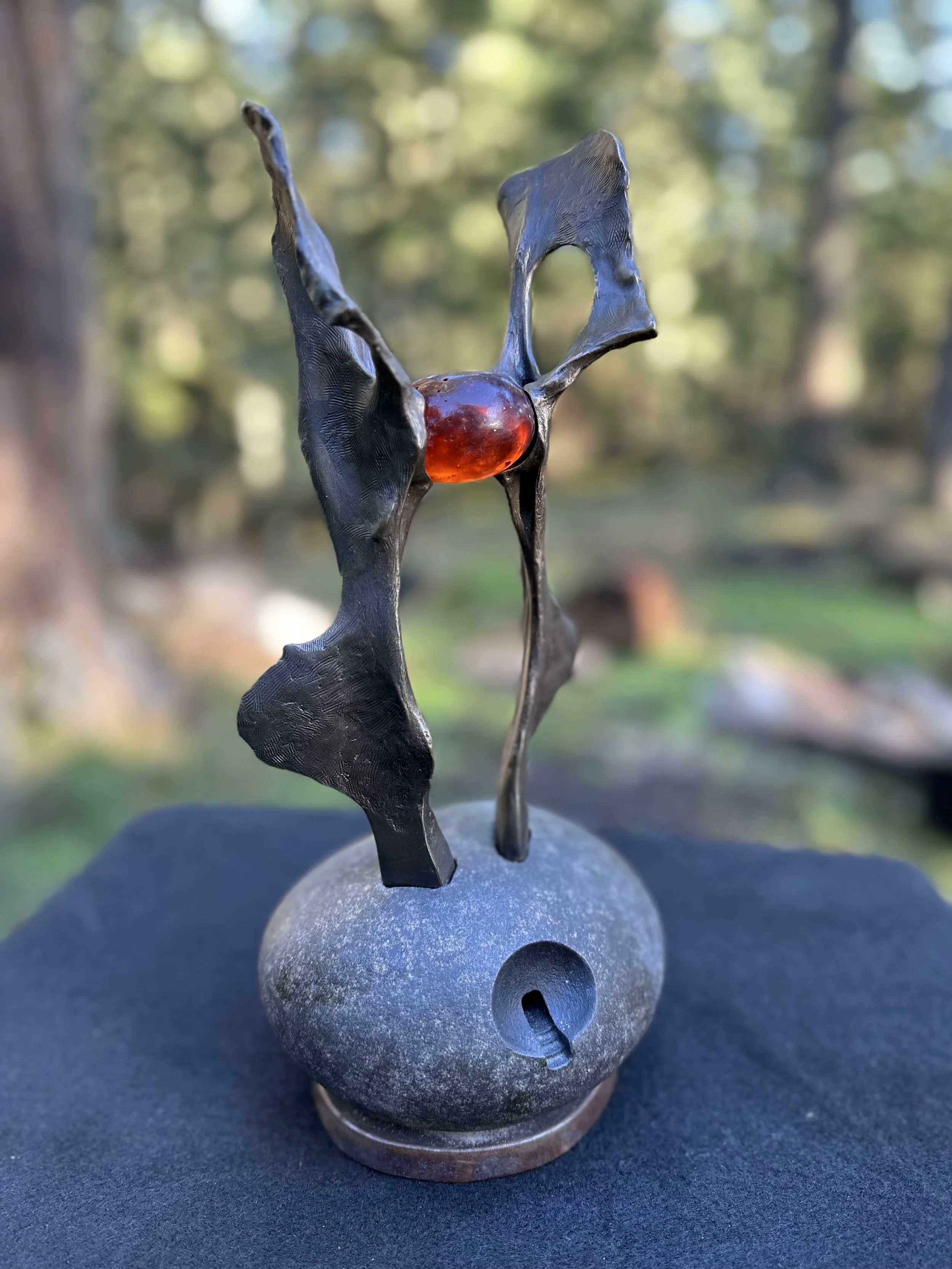 Worship. basalt, glass, bronze. 2021. 6"x5"x13".
