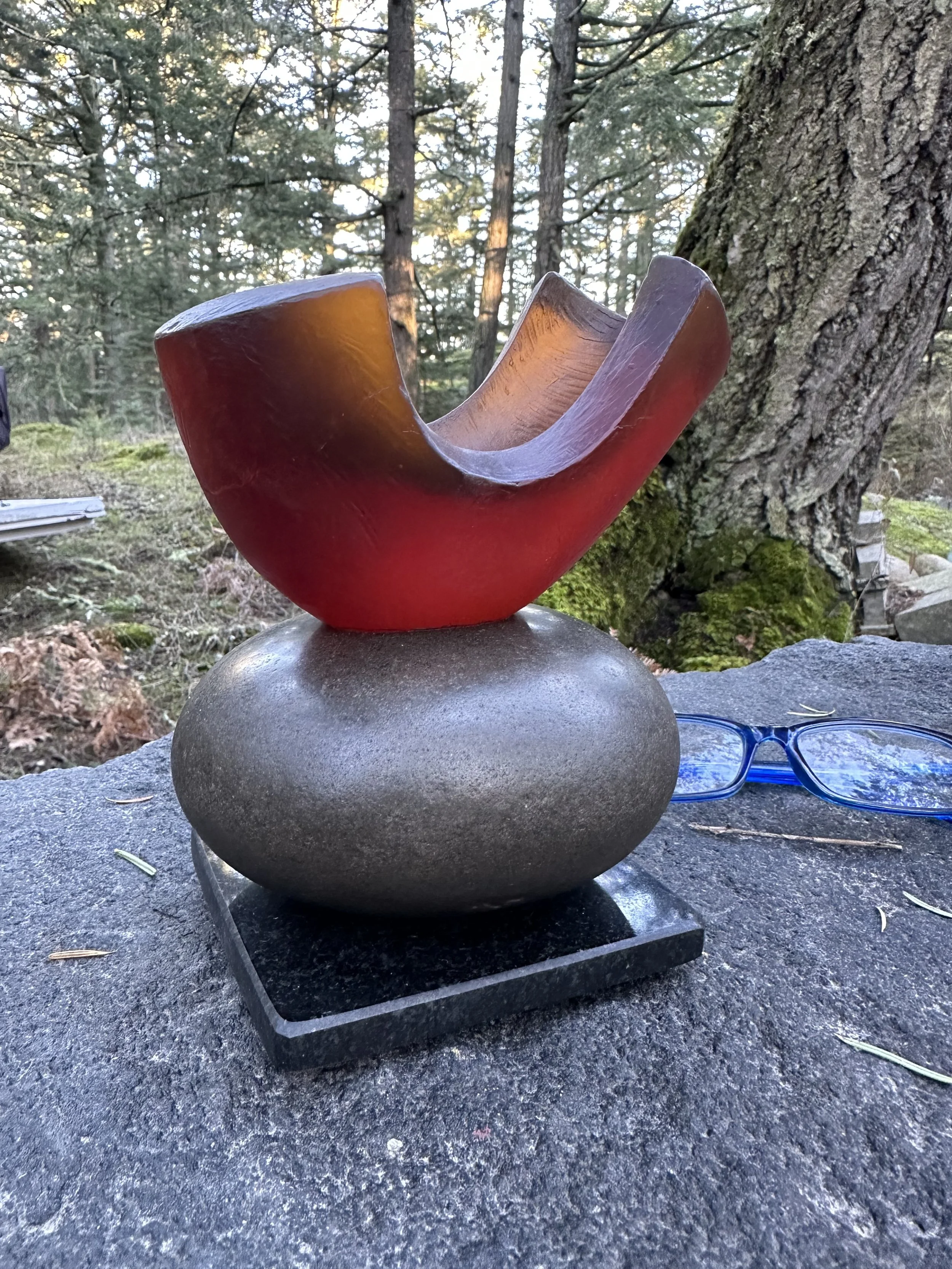 Ocean Curl in Glass. basalt, glass. 2020. 5"x6"x7"