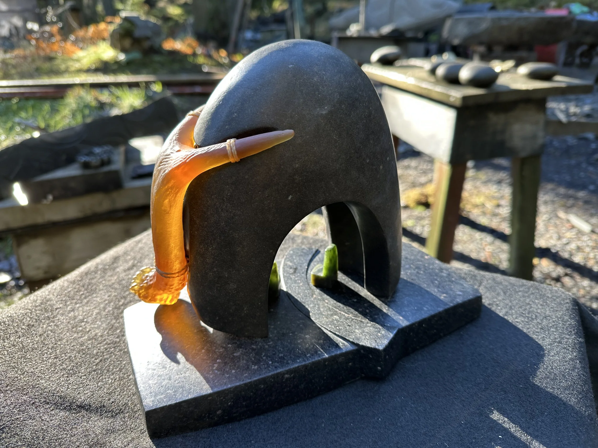 Antler House. basalt, glass, jade. 2021. 6”x10”x9”