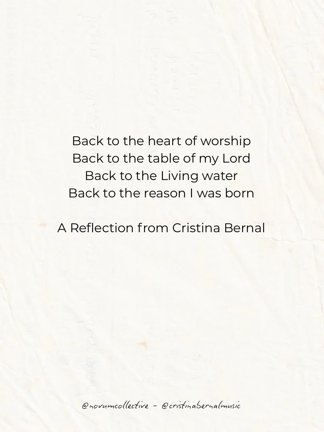 a beautiful reflection to guide us this week on our Lenten journey provided by the leader of this verse on our song &ldquo;Back To Your Heart&rdquo;, Cristina Bernal. Take a moment to reflect on returning to the heart of our Lord these 40 days and to