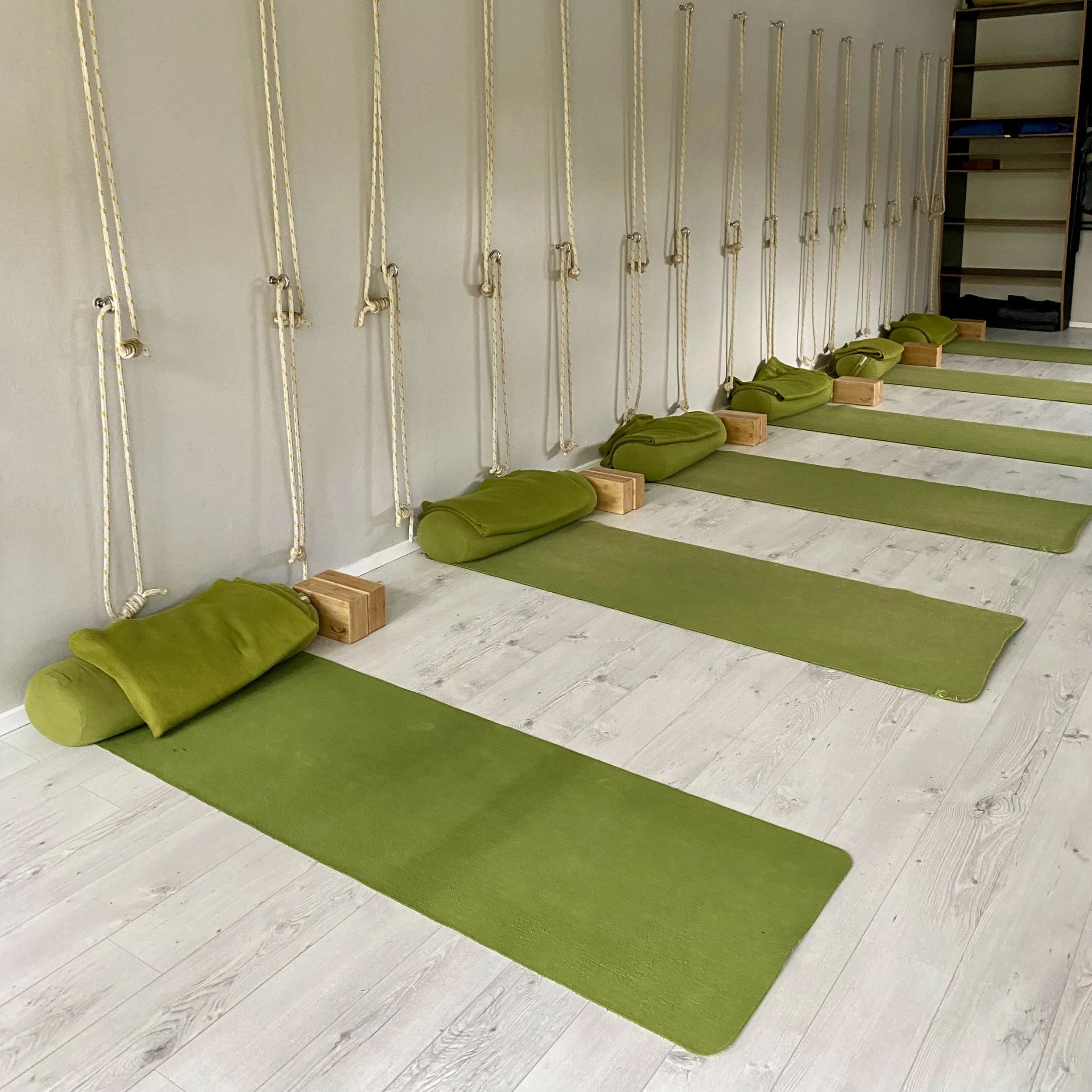 Avalon Yoga Co-op studio with mats ready for class