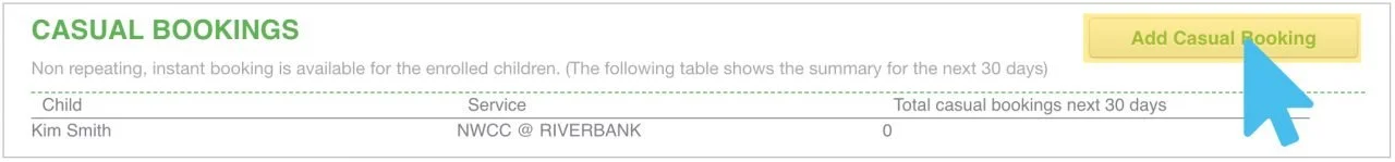 My Family Lounge Add Casual Booking option