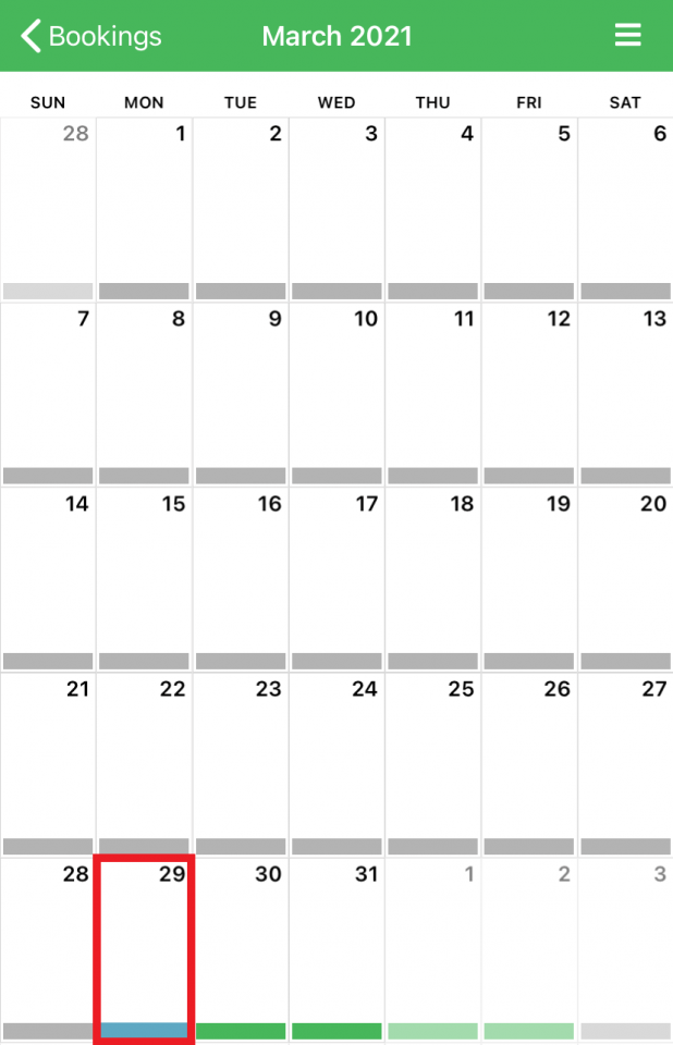 My Family Lounge calendar highlighting a permanent booking day