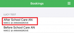 My Family Lounge Bookings screen showing service selection