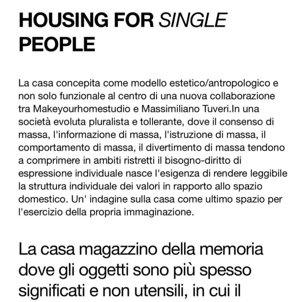 Housing for single People Fuorisalone 2023