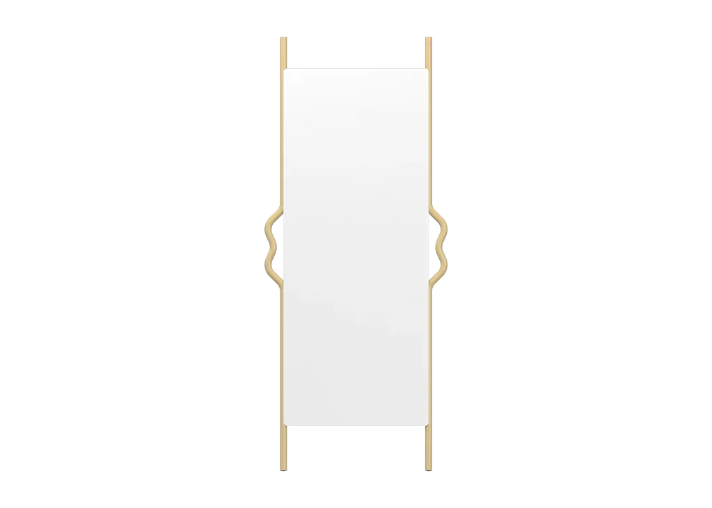 Un cartellone pubblicitario con cornice in metallo dorato e sfondo nero.