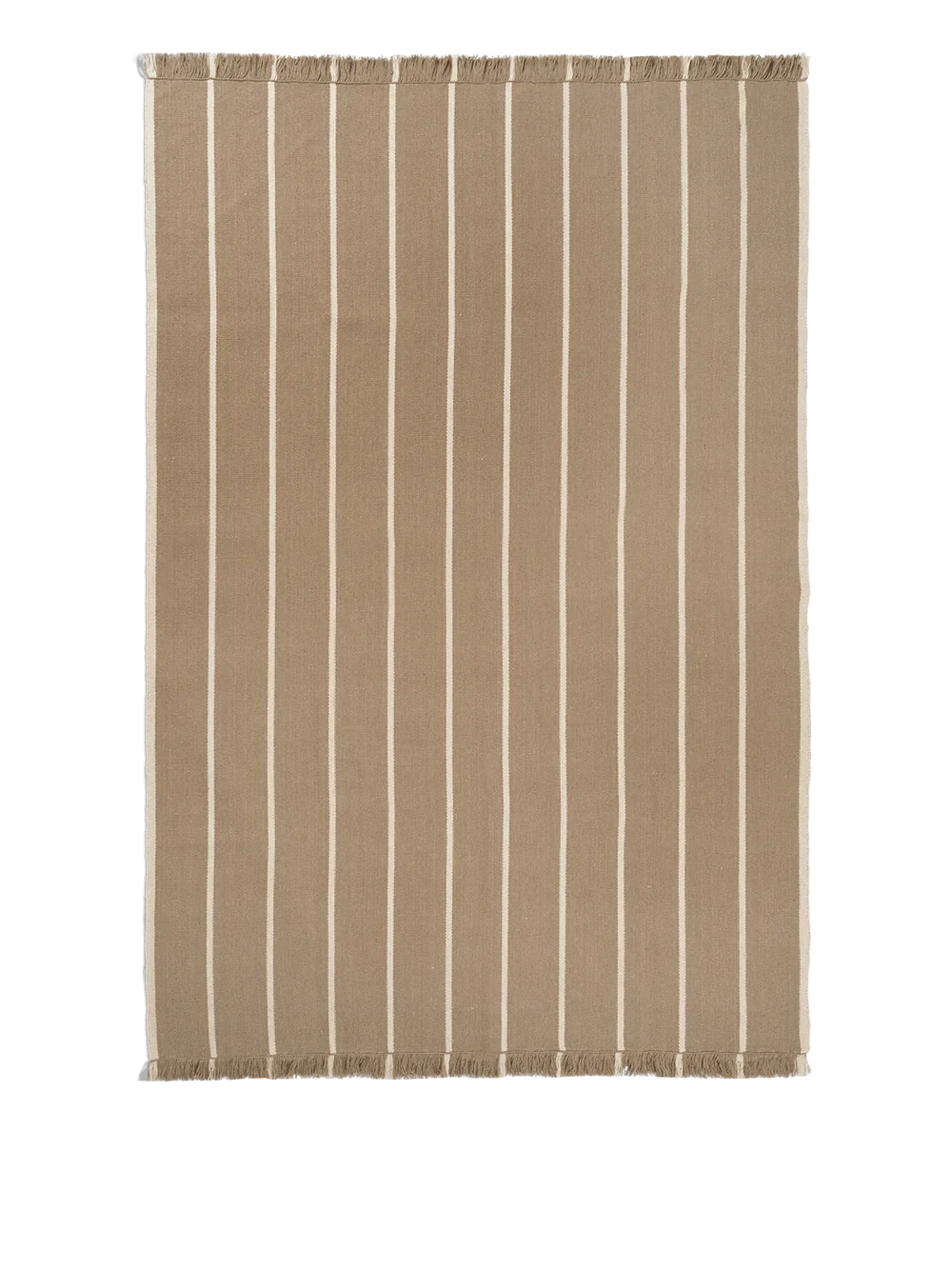 Tappeto beige con righe sottili bianche verticali.