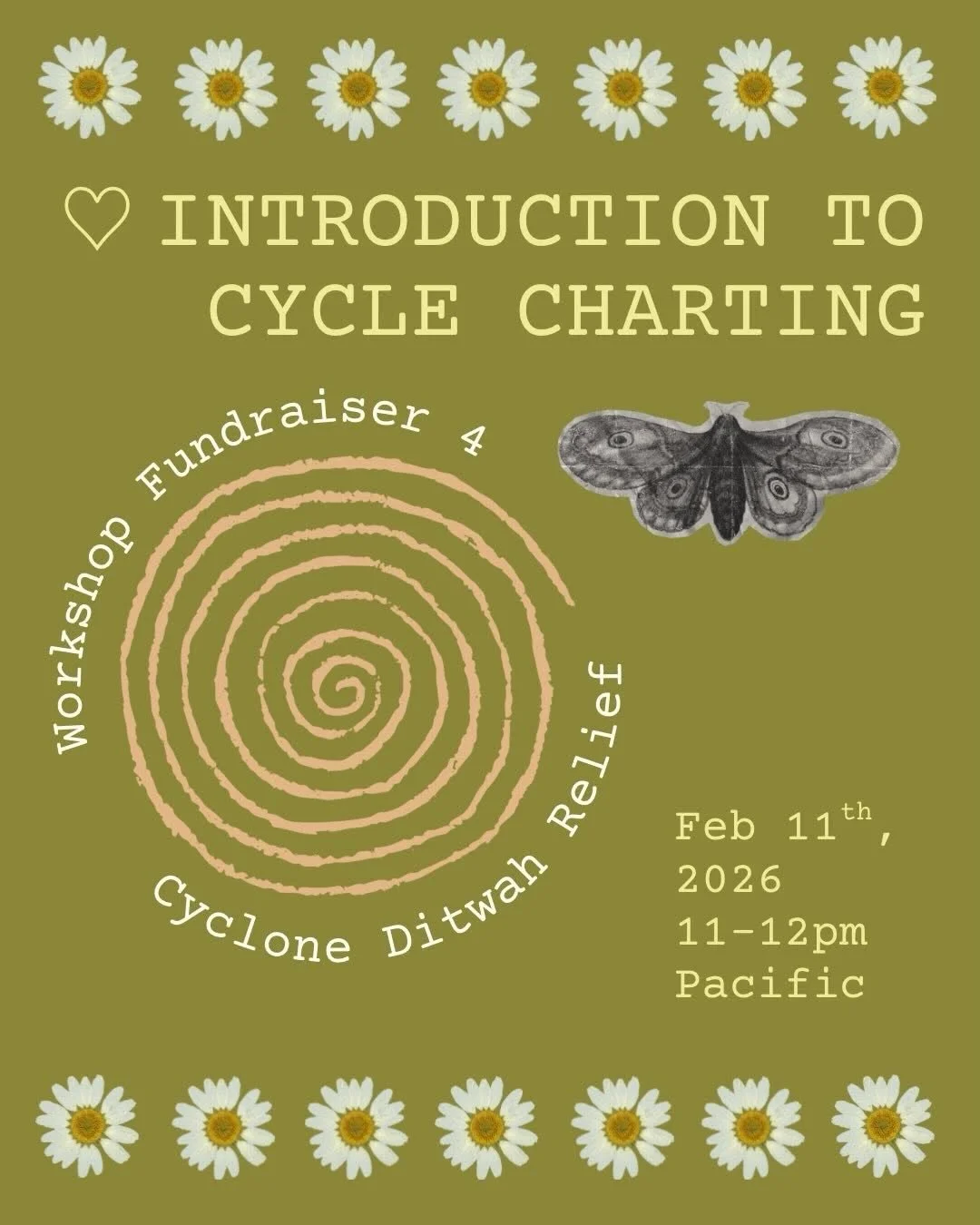 As part of our Cyclone Ditwah fundraiser, @childofbamboo will be offering their Cycle charting workshop on zoom next wednesday 11th February from 7pm-8:30pm GMT.

Why cycle chart?
🧡 Gain valuable info on your health
🧡 Become more embodied and suppo