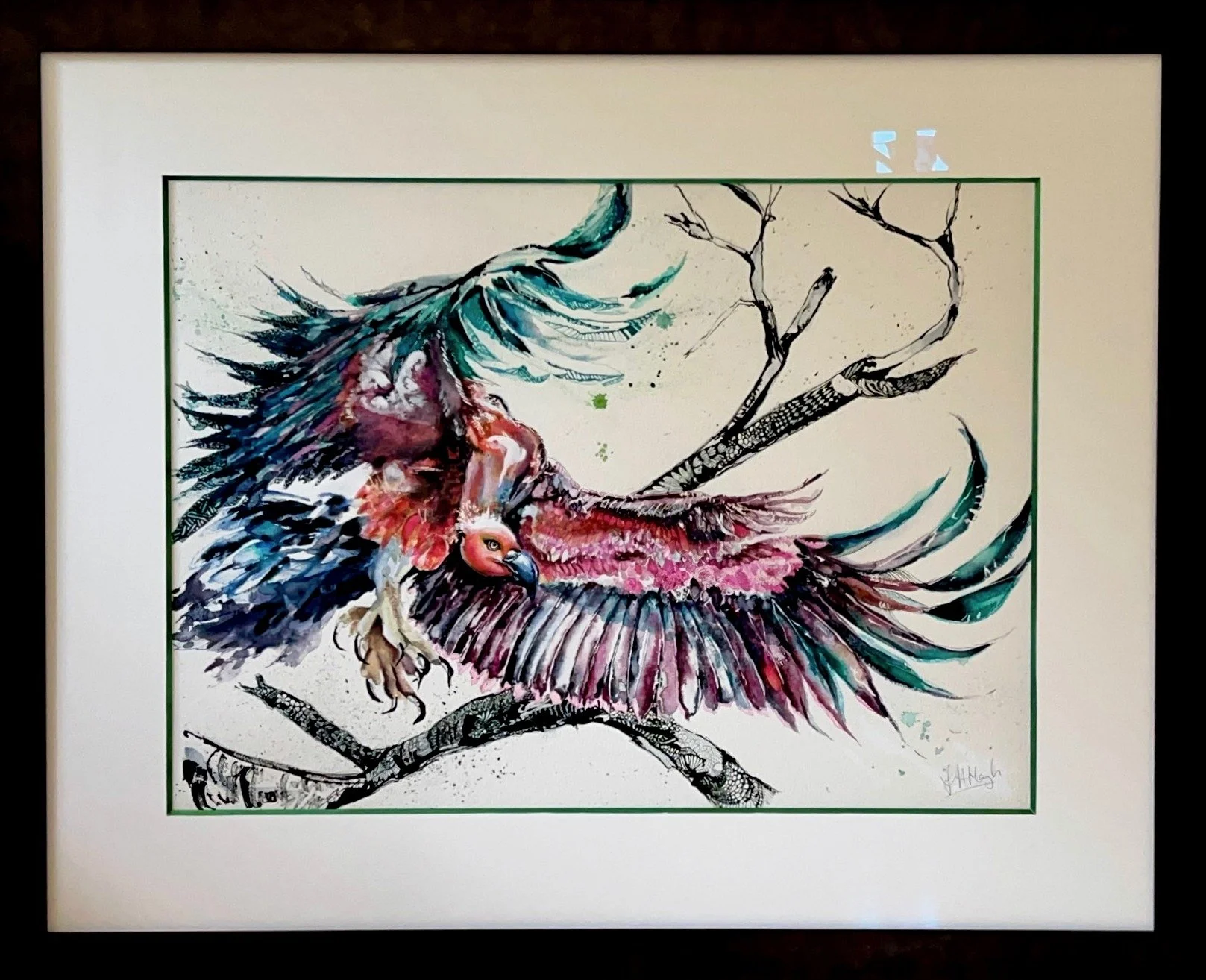 large vulture painting in watercolours