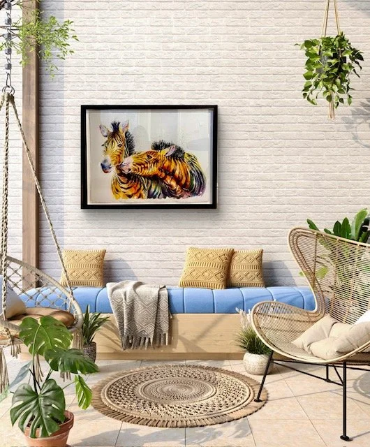zebra painting by Jos Haigh in a beautiful room setting