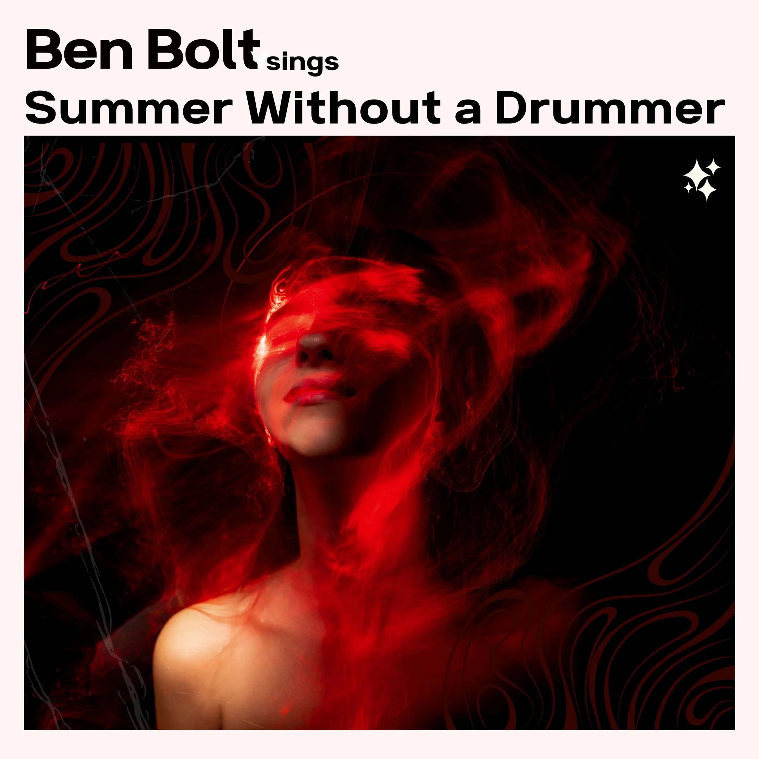 "Ben Bolt Sings Summer Without a Drummer" album cover featuring a non-descript person whose face is obscured in red light haze with a dark background.